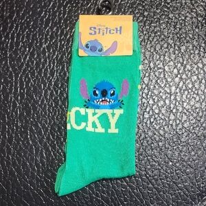 Disney Stitch St. Patricks Day "Lucky" Green Casual Crew Socks